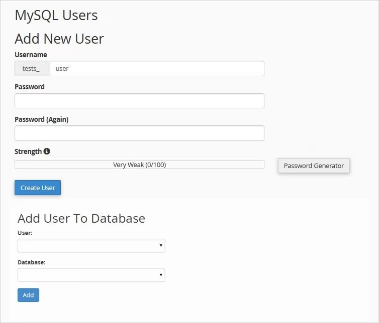 Add user to DB from cPanel