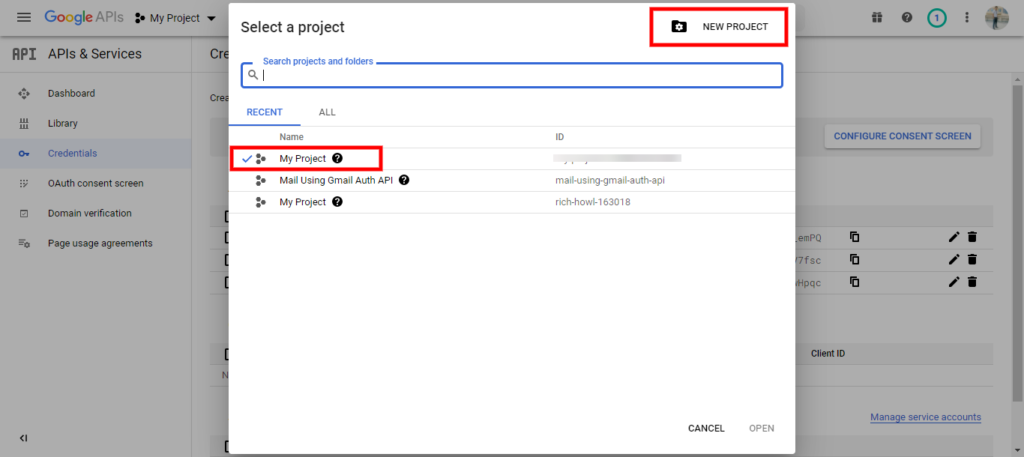 Create Project on Google Console
