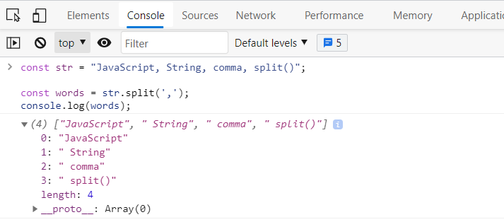 The output of Split String Into an Array By Comma