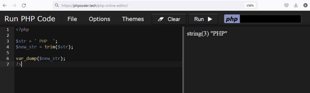 Remove spaces before and after from the string using PHP trim() 