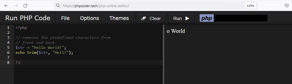 PHP trim() function to remove specified characters 